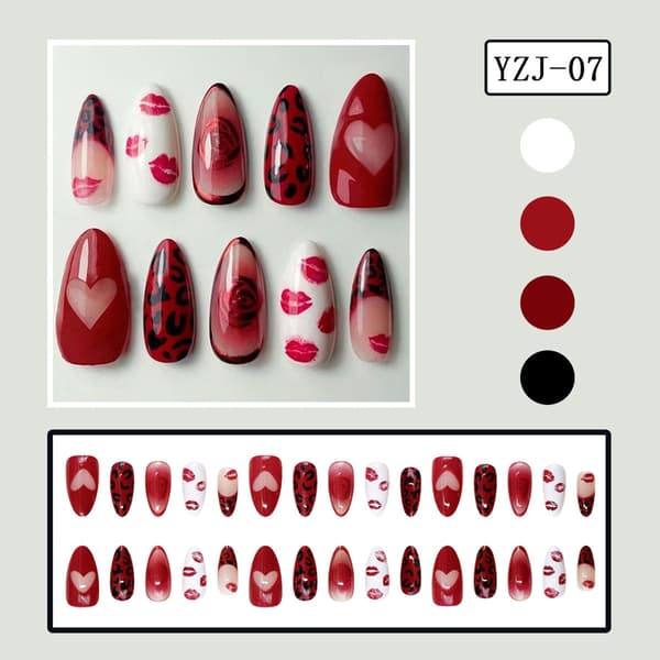 Holdbarhet ABS Press On Negler 30 stk med røde lepper, rose- og leoparddesign