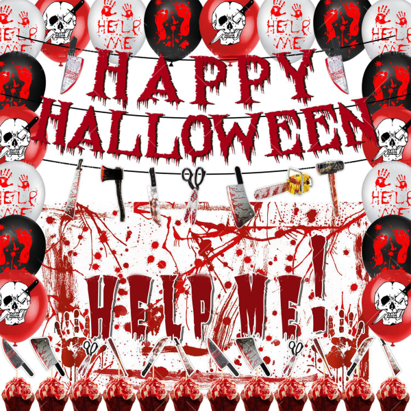 Halloween Party Dekoration Kit Bloody for Banner Skull for Head Set tillbehör för Zombie-temafester Backdgroun Halloween suit