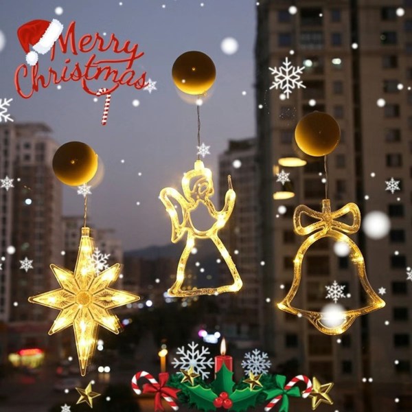 Christmas Sucker ljus hängande led lampa Santa Deer Bell Star Ornament för julfestival dörr fönsterdekoration Star
