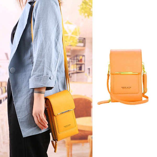 Kvinnor Liten Crossbody-väska Girl Touch-Screen Telefonväska Mini Messenger Bag med kreditkortsfack Enkel telefonväska Yellow