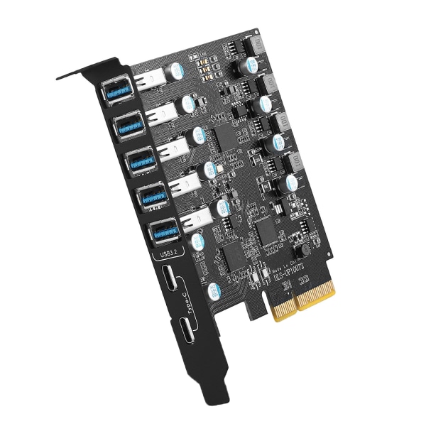 7-Port PCIe til USB 3.2 Gen 2 Kort med 10Gbps Båndbredde 7 Porter (5 USB A 2 Type C) Konverter PCIE Splitter ASM3124 Chip