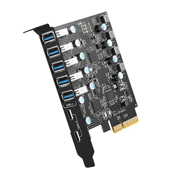 7-Porttinen PCIe - USB 3.2 Gen 2 -kortti 10 Gbps:n kaistanleveydellä, 7 porttia (5 USB A, 2 Type C) Muunnin PCIE-jakaja ASM3124-siru