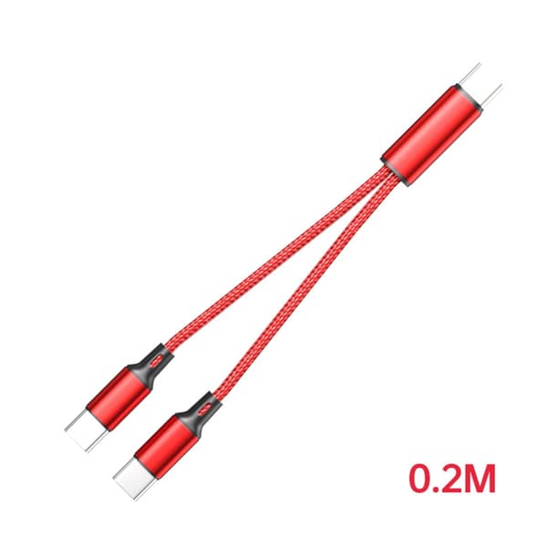 Lång USB C till 2 USB C snabbladdande datasplitterkabel för flera enheter Red