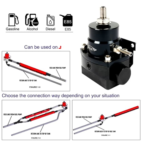 Universal drivstofftrykksregulator med måler AN6 drivstofftrykksregulatorsett