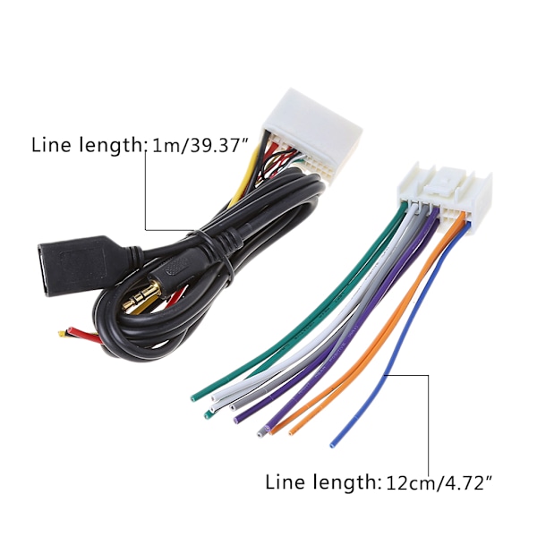 Autoradion kaapeli virtajohtosarjan adapteri stereoradion virta USB- ja AUX-liitännällä