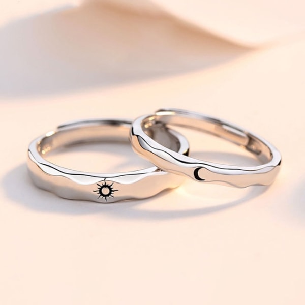 1 par par ringar för Sun Moon Lover Ringar Set Silver Öppna Finger Ring Justerbar Matchande Löfte Ringar Smycken Presenter null - B
