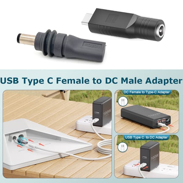 DC5521 - USB C -virtajohtoadapteri 5,5x2,1 mm - C-tyypin liitin PD20V