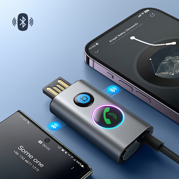 Bil Bluetooth 5.3 Transmitter 3.5mm Trådløs Lydadapter til Musikstreaming
