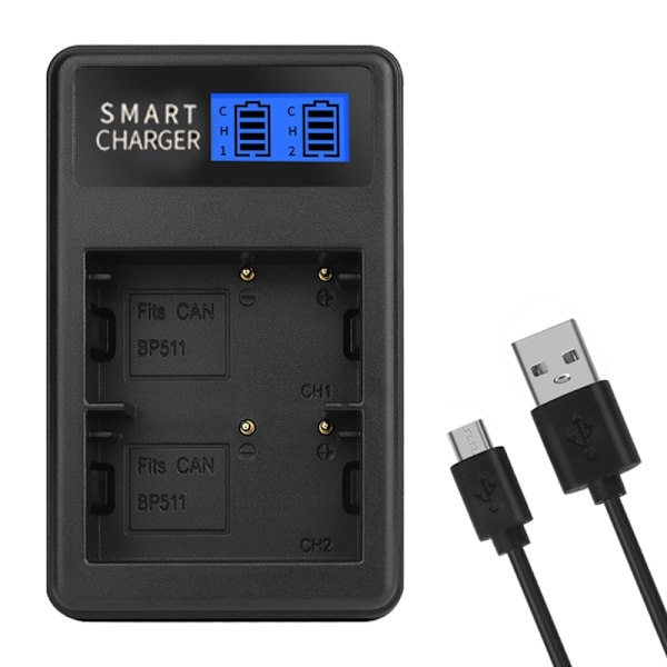 Kätevä ja kannettava BP511 LCD-kaksoispaikkainen laturi kameralle 10D, 20D, 30D, 40D, 50D, D60, MV630i -akulle