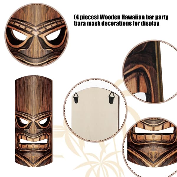 Förpackning med 4 autentiska polynesiska masker i trä för väggdekoration