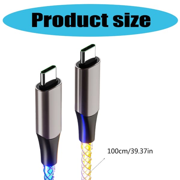 60W Hurtigladekabel RGB Dynamiske Lys USB C Aluminiumshus 1M Lengde