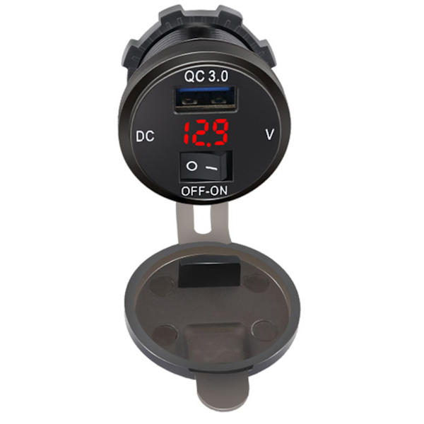 12V-24V USB Biloplader Stik med Støvtæt Hætte Vandtæt QC3.0 Hurtig Opladningsport Hurtig Opladning med On/Off Kontakt