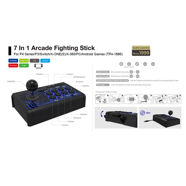 7in1 USB Wired Rocker Retro Arcade Station Fighting Stick Game Joystick för spelkonsoltillbehör