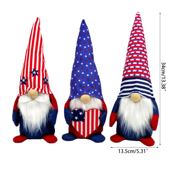 Independence Day Gnome Handgjord plysch Ansiktslös för docka Tomte stående statyett B