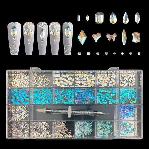 Multi former Rhinestones Set Glas Kristall Nail Art Smycken Berlocker Oregelbunden dekoration Nail Art Design Ädelstenar Glänsande 2