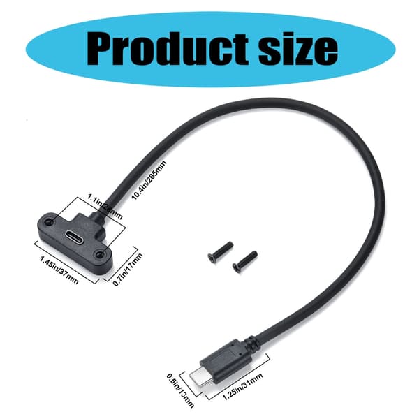 Högkvalitativ USB Typ C Hane till Hona Panelmonteringskabel för Data & Ström 30cm