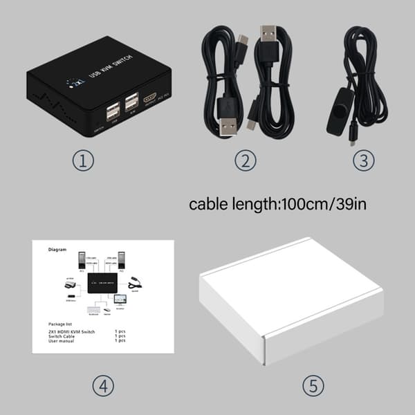 HDTV USB KVM Switch til 2 computere Del tastatur mus printer skærme
