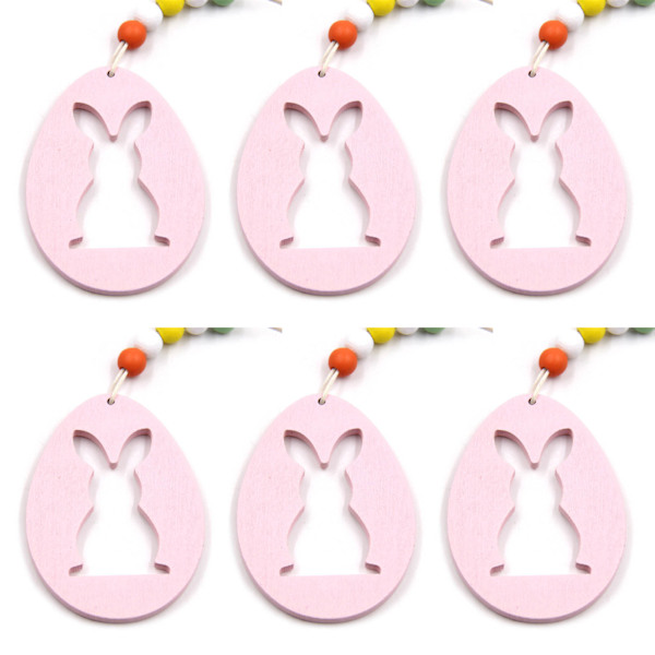 6 st Påsk Trähänge Ornament Kanin Ägg Pärlor Hänge Tag DIY Dekor