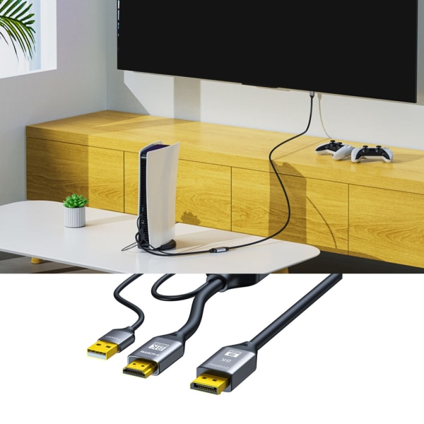 8K30hz HDMI-kompatibel till DisplayPort Adapter Kabel USB -driven för högkvalitativ videokonvertering Anslutning eller sladd 2m