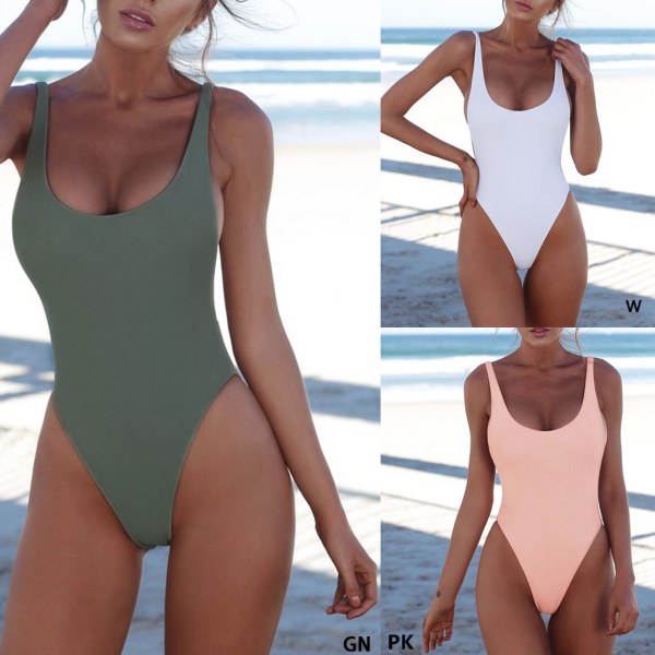 Kvinnor Sexig Push Up Rygglös Bikini Monokini Enfärgad Vintage för Triangel String Baddräkt Badkläder Högskurna Bad S White S
