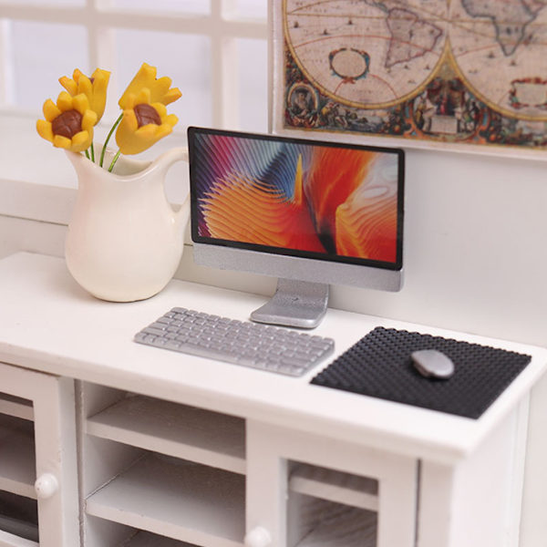4 stk./sæt Mini Realistisk Computer Desktop Rollespil Legetøj til Miniature Rumindretning Black