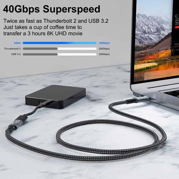 240W USB4.0-kabel 8K@60Hz videodisplaykabel USB C 40Gbps dataoverførsel