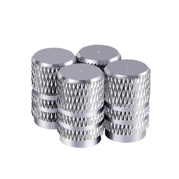 4 ST/SET Silver Bil Däckventil Stammar Lock Räfflad Stil Däckventil Lock Aluminium Däck Hjul Stam Luftventil Lock