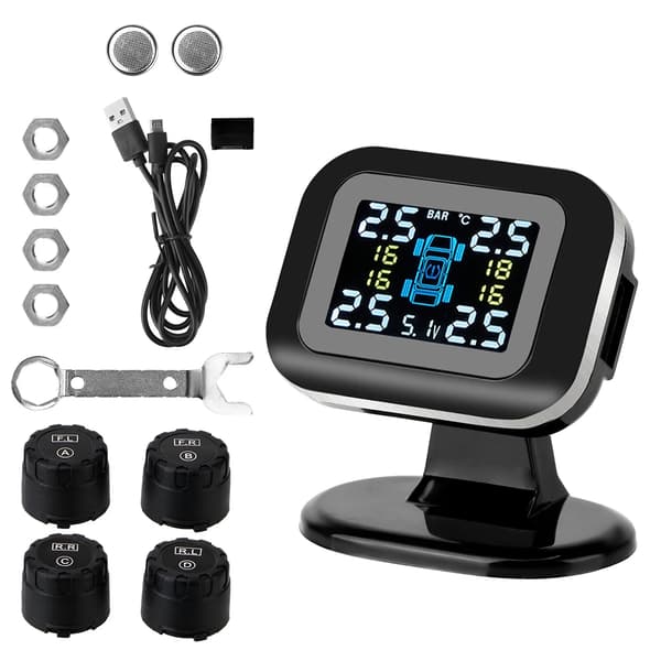 Säkerhetslarmsystem LCD-skärm Mini Bil Däcktrycksövervakningssystem USB TPMS