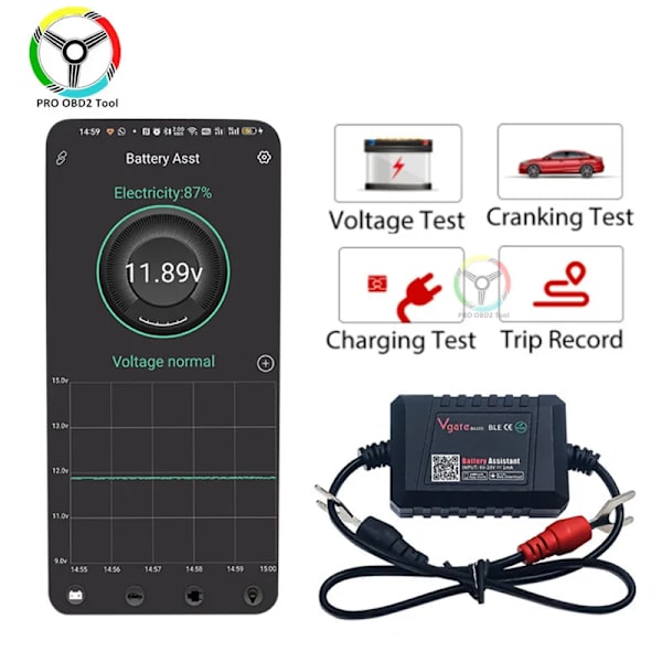 Vgate Bilbatteritestare Bluetooth 4.0 12V Batteriassistent Bilbatterianalysator Test För Android IOS Telefon