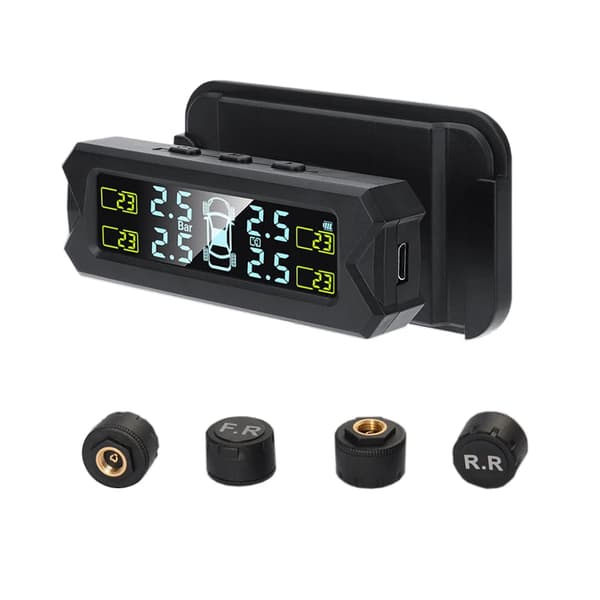 Solar Bil Däcktrycksövervakare TPMS Hög Precision Däcktrycksövervakningssystem Med 4 Externa/Interna Sensorer Säkerhetslarm