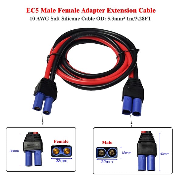 10AWG EC5 til O Ring Terminal Kabel EC5 Han til O Ring Øje Terminal Konnektor Ledning RC ESC Oplader Side Strøm Bil Tilbehør