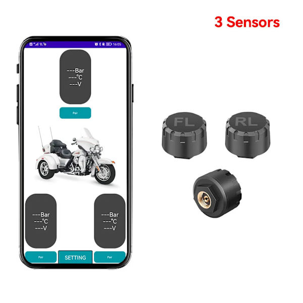 Däcktryckssensorer Motorcykel TPMS Bluetooth-kompatibelt Däcktrycksövervakningssystem Extern Sensor Android/IOS Bil TMPS