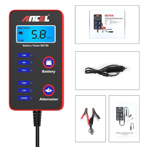 BST60 12V Digital Bilbatteritester Batteritilstandstester Alternator Opladningssystem Batteritest Cigarettænder