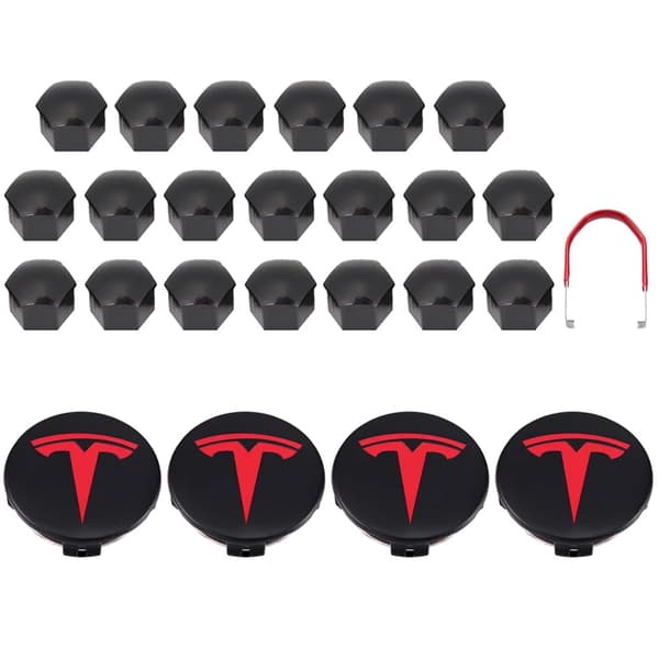 Tesla Model 3 Y S X Hjulnav Kapsel Kit Centerkapsel Nav Mutter Skydd Svart Röd Vit Grå med 4 Centerkapslar 20 Mutter Skydd