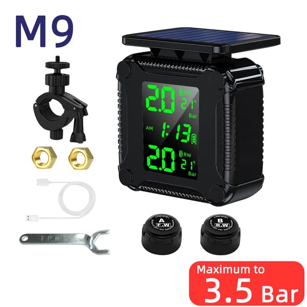 TPMS Däcktrycksövervakningssystem Motorcykel Solcellsladdning Däcktemperatur Larmsensor Färgstark Display Trådlös