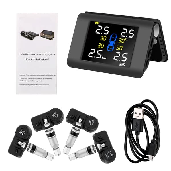 Med 4 Externa eller Inbyggda Sensorer Solenergi TPMS LED-Display Bil Däcktrycksövervakningssystem
