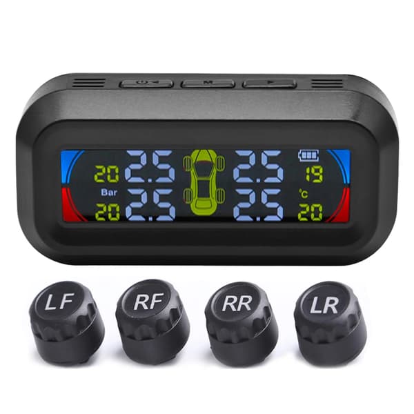 Solarbil TPMS Digital LCD-skärm Bilsäkerhetstemperaturlarm Däcktrycksövervakningssystem 4 Externa Interna Sensorer