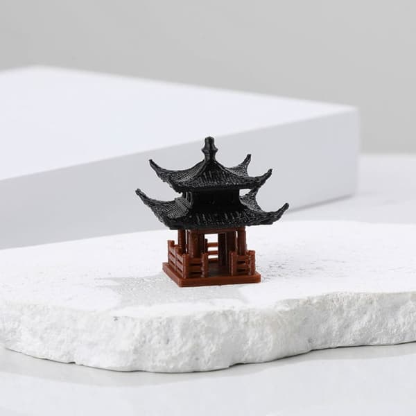 Mini Dobbelt-dæk Pavillon med Fire Hjørner Mini Pagode Statue