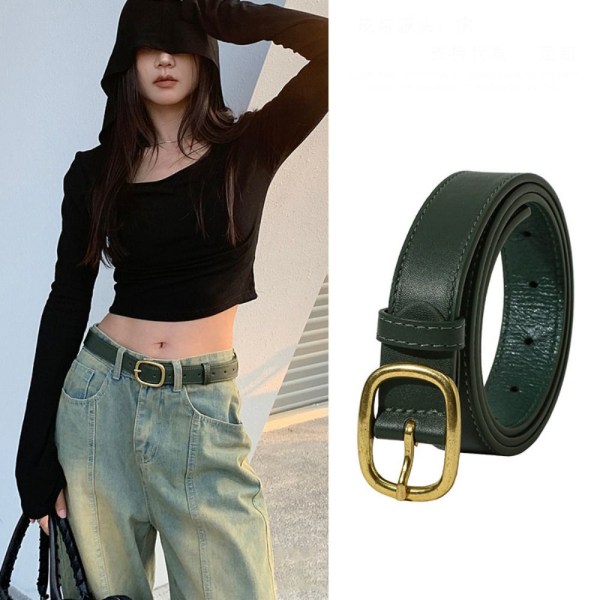 Läderbälte Elliptisk stift Spänne Midjeband ARMY GREEN army green
