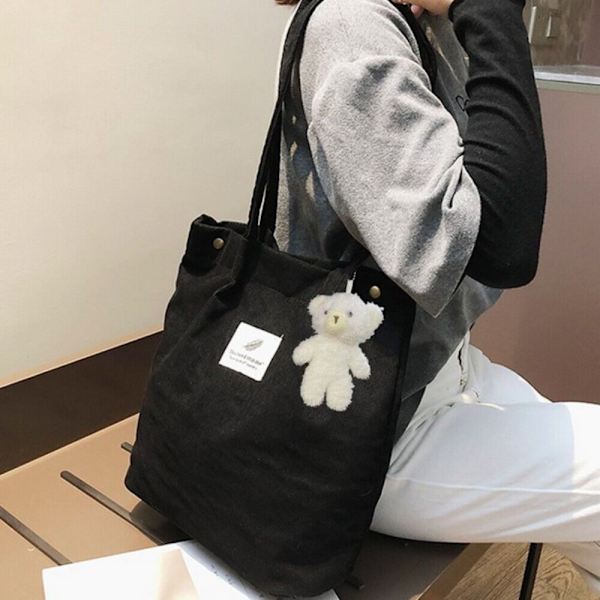 Kvinder Canvas Corduroy Tote Bags Håndtaske Dame LYSEBRUN Light brown