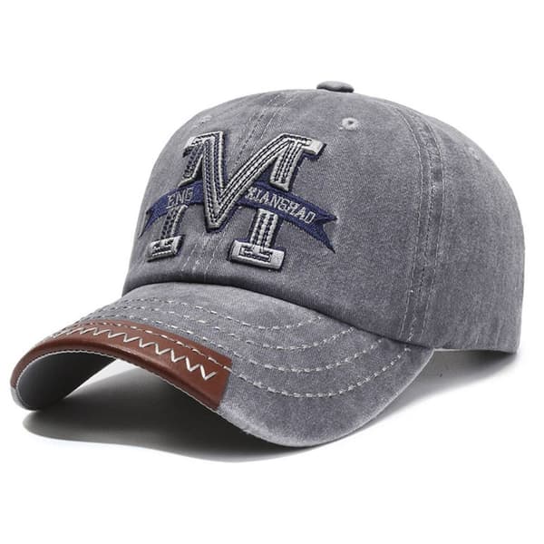 M Broderi Baseballcapser Slitte Falmede Hatter GRÅ grey