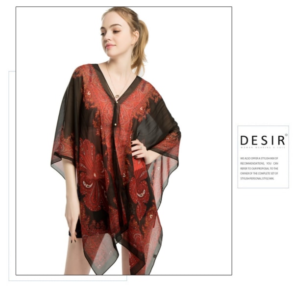 Beach Shawl Chiffon Bluse SORT&RØD Black&Red