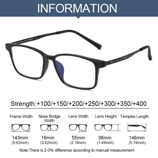 Anti-Blue Light Lesebriller Business Eyeglasses BLÅ blue Strength 100