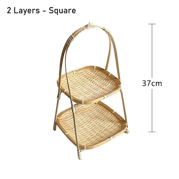 1 kpl bambusta kudottu kori Säilytyskori 2 KERROSTA - NELIÖ 2 2 Layers - Square