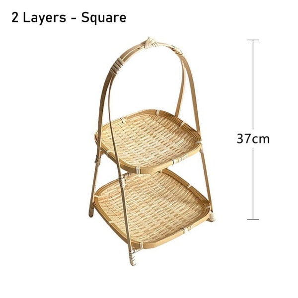 1st Bambu vävd korg förvaringskorg 2 LAGER - FYRKANTIG 2 2 Layers - Square