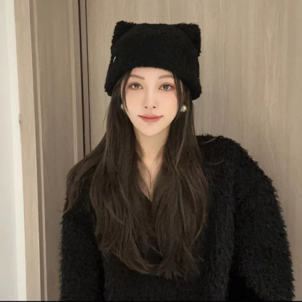 Cat Ear Beanies Plys strikhue SORT Black