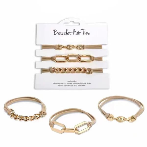 3PCS Armband Hårsnoddar Elastiska Hästsvanshållare GULD Gold