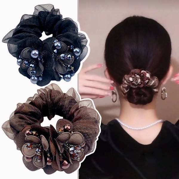 Flower Hair Scrunchies Elastiske hårbånd SVART Black