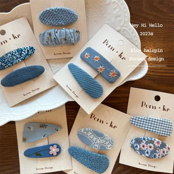 2 st Broderade Denim Hårklämmor BB-klämmor 1 1 1