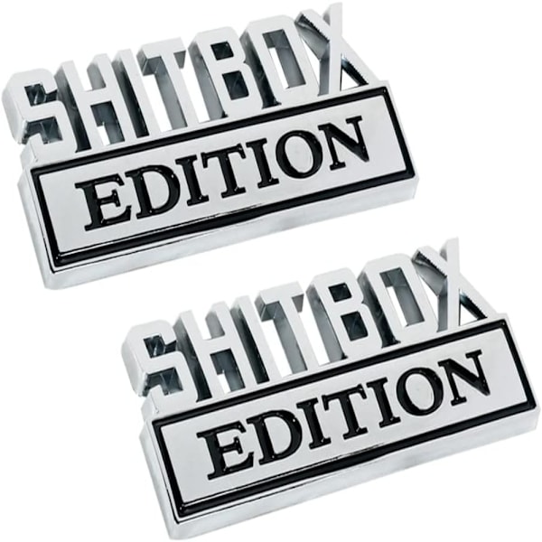 2 st Shitbox Edition Emblem 3D Letter Bil Emblem Badge Metall
